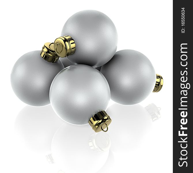4 Christmas baubles with gold caps (balls). Created in Cinema4D (larger renders available on request). 4 Christmas baubles with gold caps (balls). Created in Cinema4D (larger renders available on request).