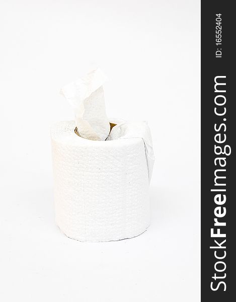 A roll of toilet tissue or toilet paper on white background