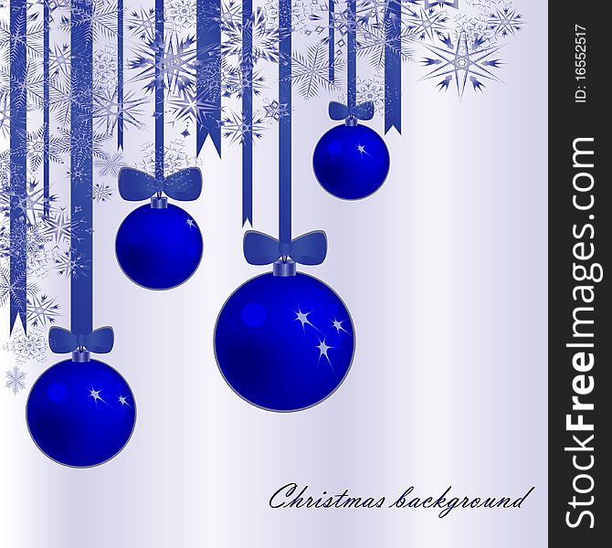Christmas background with fur-tree spheres and snowflakes. Vector