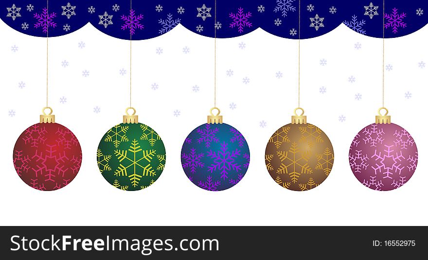 Color christmas bauble on snow background