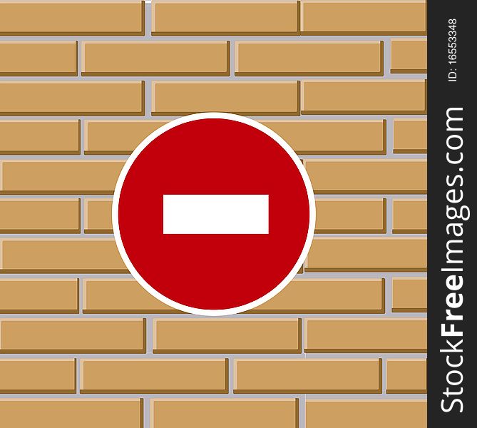 Traffic sign prohibiting journey transport on brick wall. Traffic sign prohibiting journey transport on brick wall