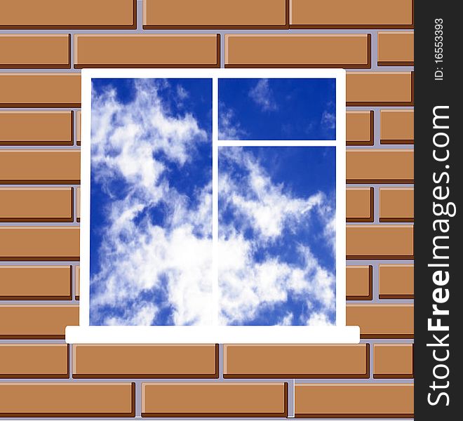 Brick wall and window with type on sky. Brick wall and window with type on sky