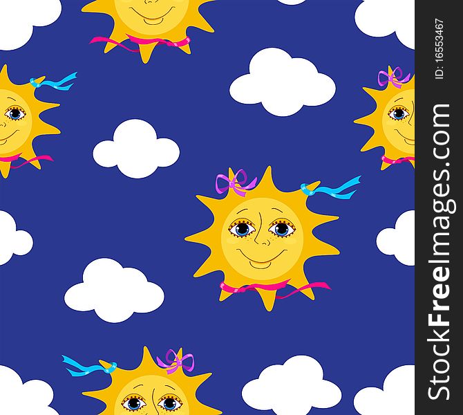 Sun seamless pattern. Cartoon background.