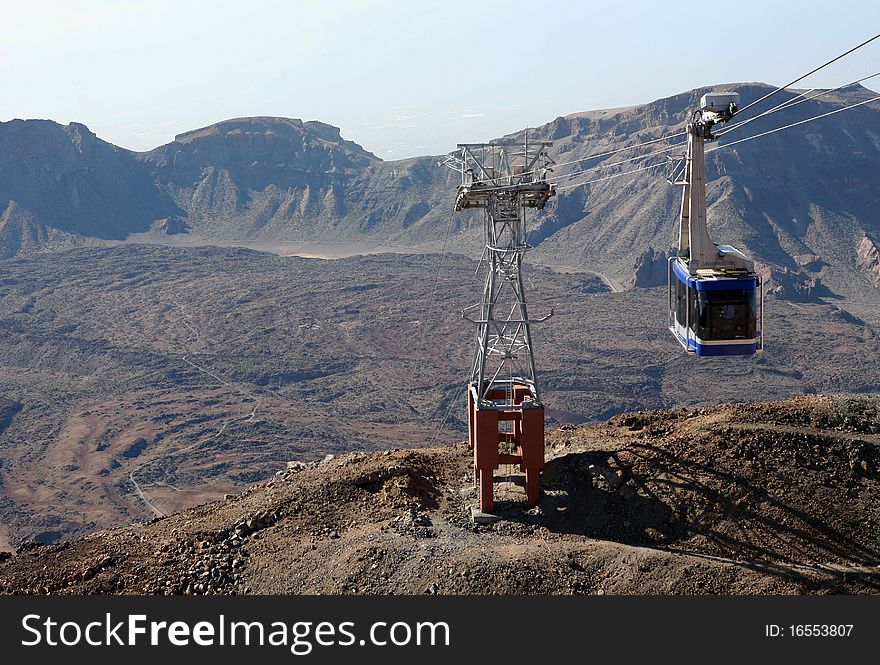 Cable car on the highest mountain in Spain - volcano El Teide. Cable car on the highest mountain in Spain - volcano El Teide