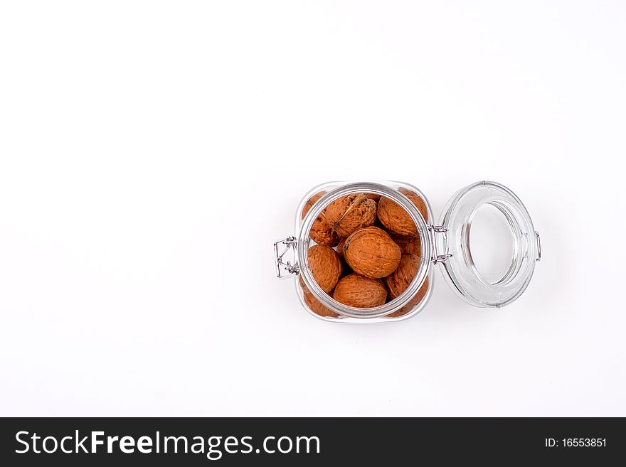 Group of walnuts in a jar