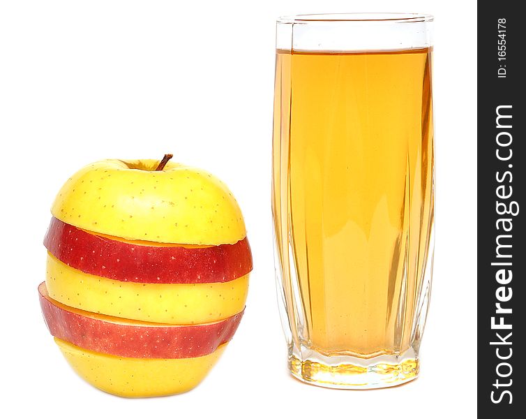 Apple juice in glass and fresh apples on white background. Apple juice in glass and fresh apples on white background