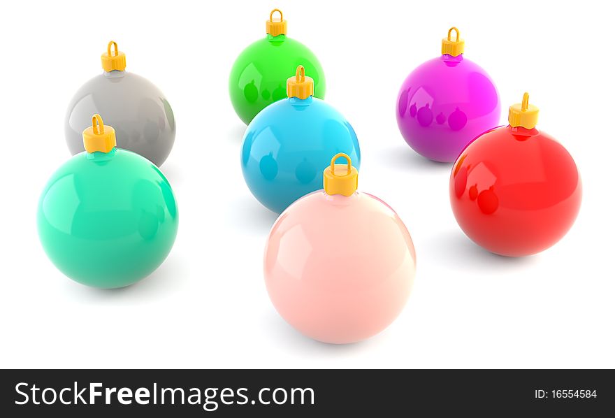 Color christmas baubles isolated on white background