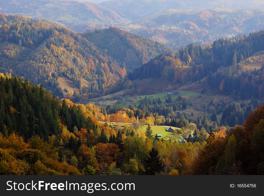 Autumn. Mountain village in the Ukrainian Carpathians. Autumn. Mountain village in the Ukrainian Carpathians