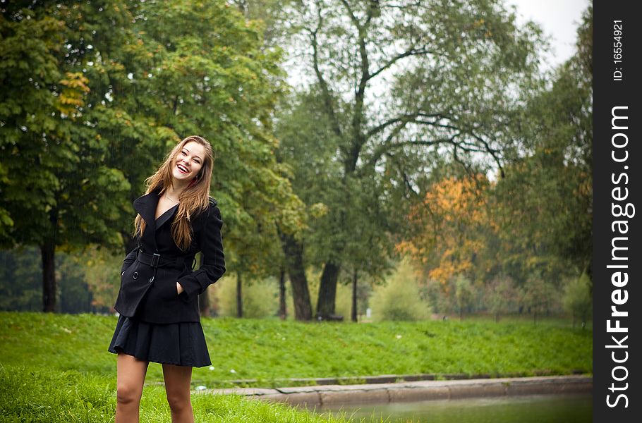 Golden Russian autumn with a beautiful happy girl. Golden Russian autumn with a beautiful happy girl