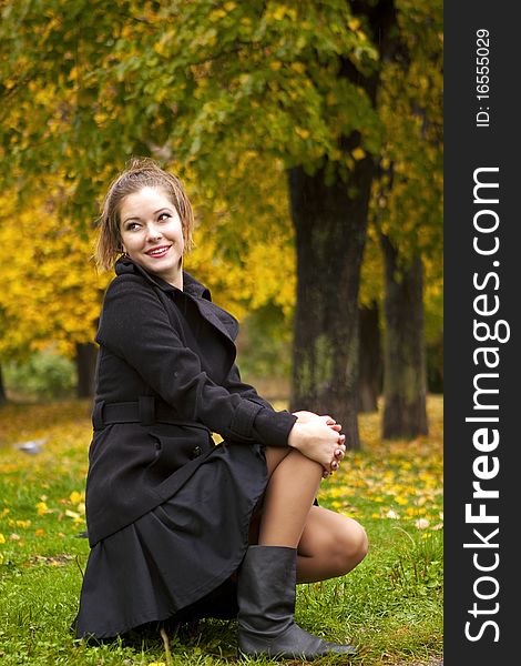 Golden Russian autumn with a beautiful happy girl. Golden Russian autumn with a beautiful happy girl