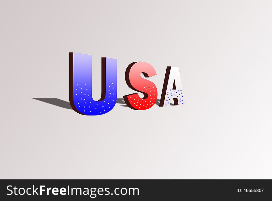 USA 3d text with American flag on white illustration