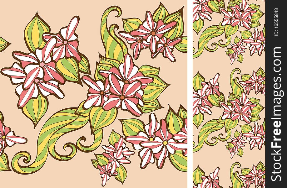 Illustration seamless pattern with flowers. No gradient.