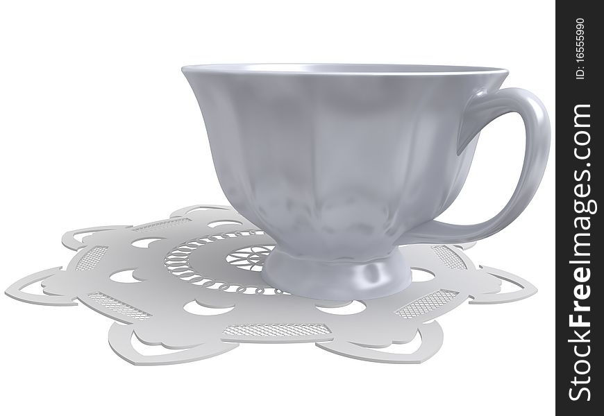 Laying - a cup for tea on a white lacy napkin