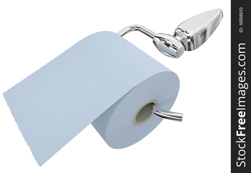 Paper on the steel holder for a toilet room isolated on a white background