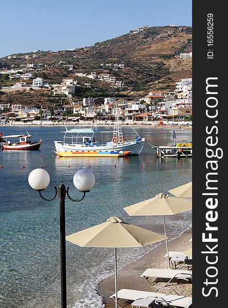 Small wooden fishing boats in the island of Crete. Small wooden fishing boats in the island of Crete