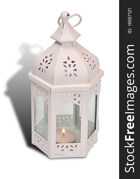 Lamp picture with candle of white color and white bottom