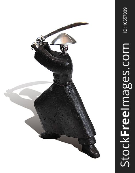 Picture of decoration sculpture of Japanese in attitude attacker with sword