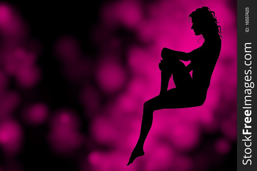Woman s silhouette of woman on a black-pink b