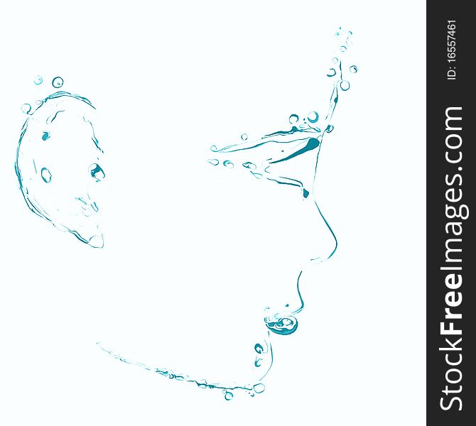 Face from aqua, water droplets face, aqua illustration