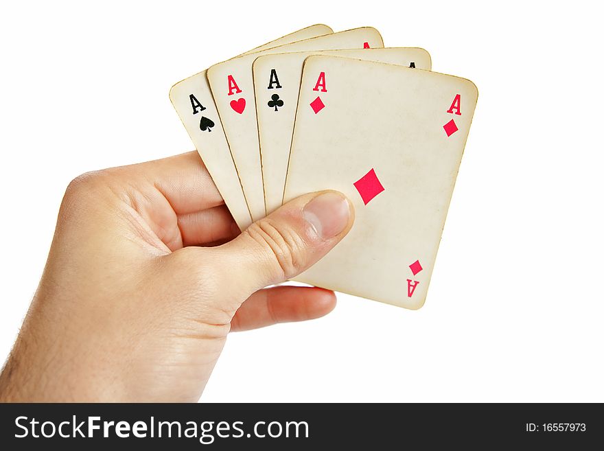 Isolated hand keeping playing cards