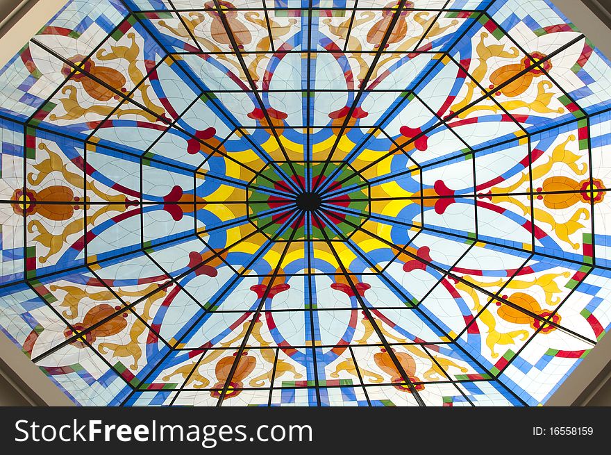 Luxury hotel ceiling made of colorful glass