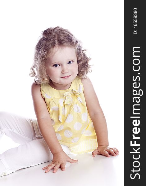 Photo of adorable young girl on white background