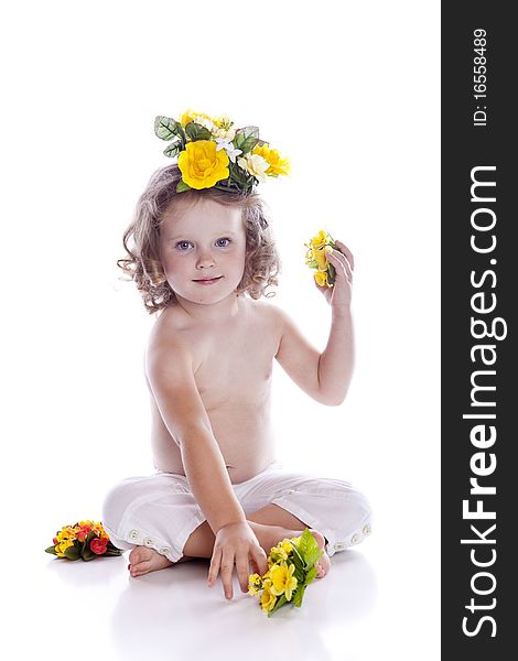 Photo of adorable young girl on white background