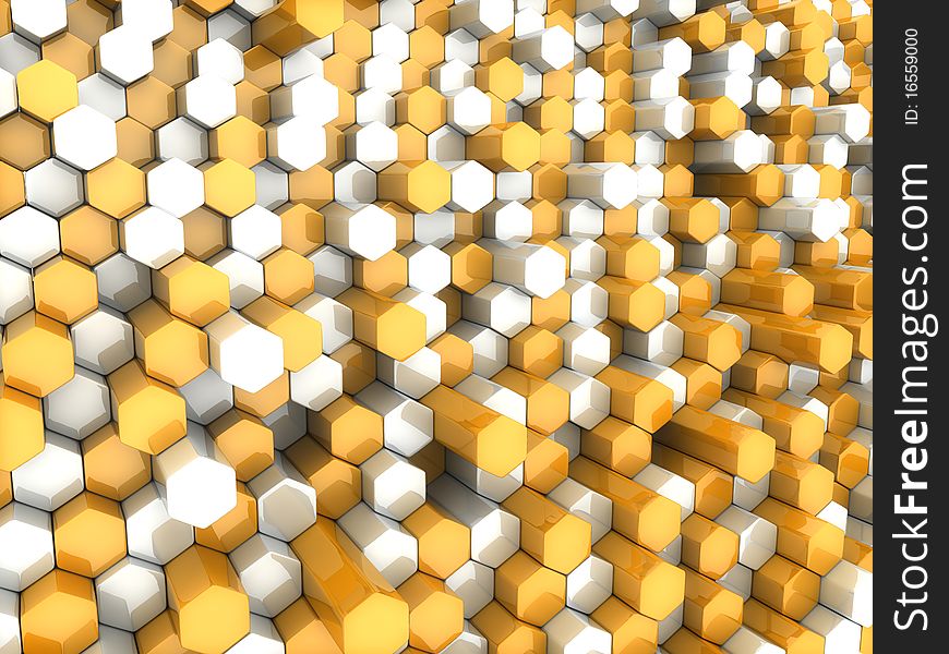 Abstract orange background with dynamic hexagons. Abstract orange background with dynamic hexagons