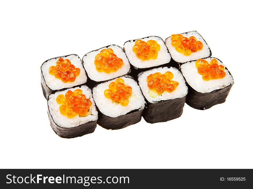 Sushi with red caviar.