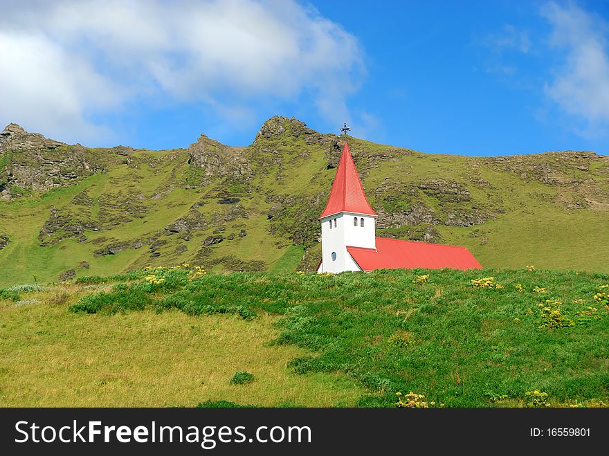 Typical church with red roof on top in Iceland. Typical church with red roof on top in Iceland