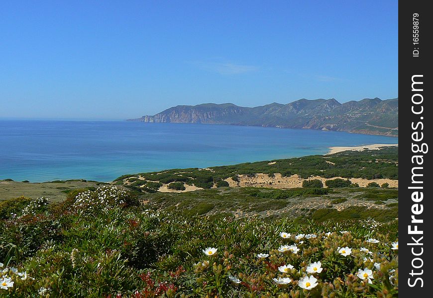 Sardinia landscape scenery with mountains and sea