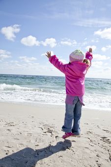 Cute Young Girl Having Fun On The Beach Stock Photos Cute Young Girl Having Fun On The Beach Stock Photos