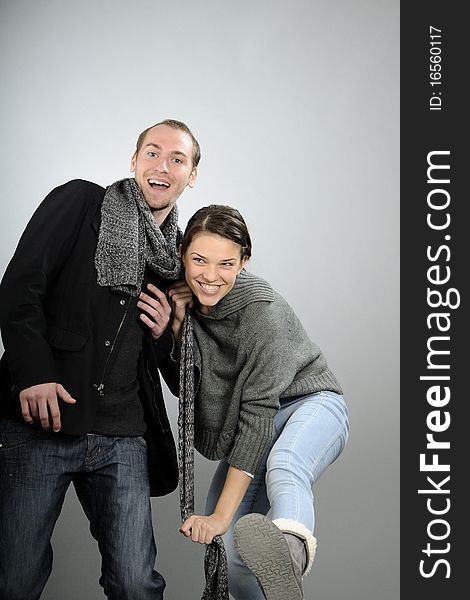 White young man and woman having fun together. White young man and woman having fun together