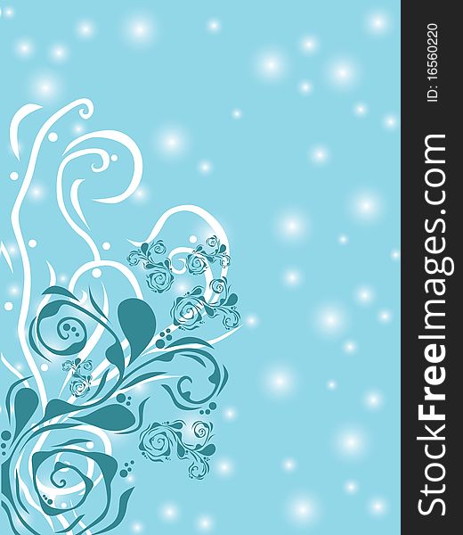 Christmas and new year background with floral ornament, snow and space for text