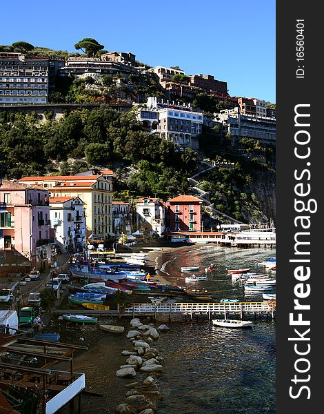 Italy: seascape of Sorrento with boats in the harbour. Italy: seascape of Sorrento with boats in the harbour
