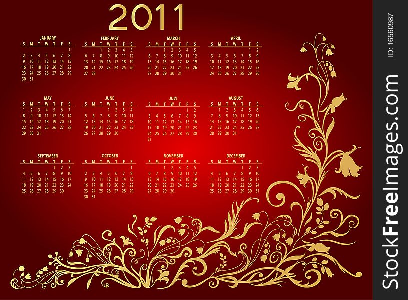 Vector Illustration of floral style design Calendar for 2011
