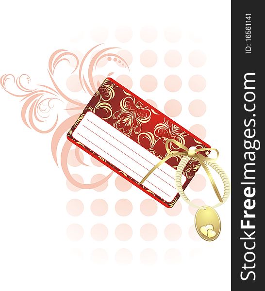 Decorative card with bow on the abstract background. Illustration