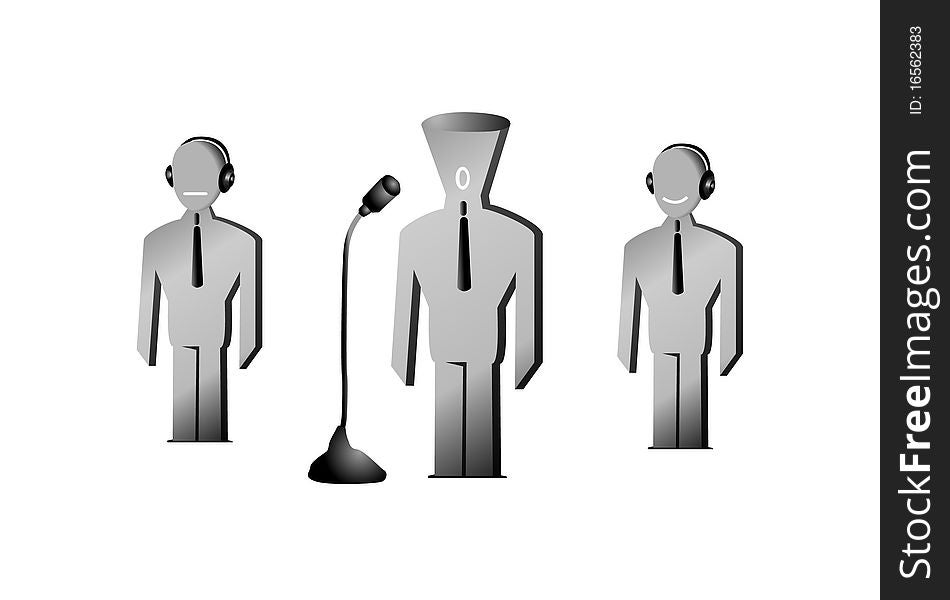 Stylized man in a jacket and tie at the microphone