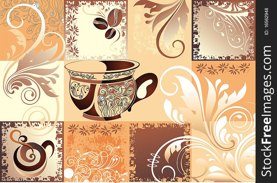 Vector Coffee Background With Butterfly