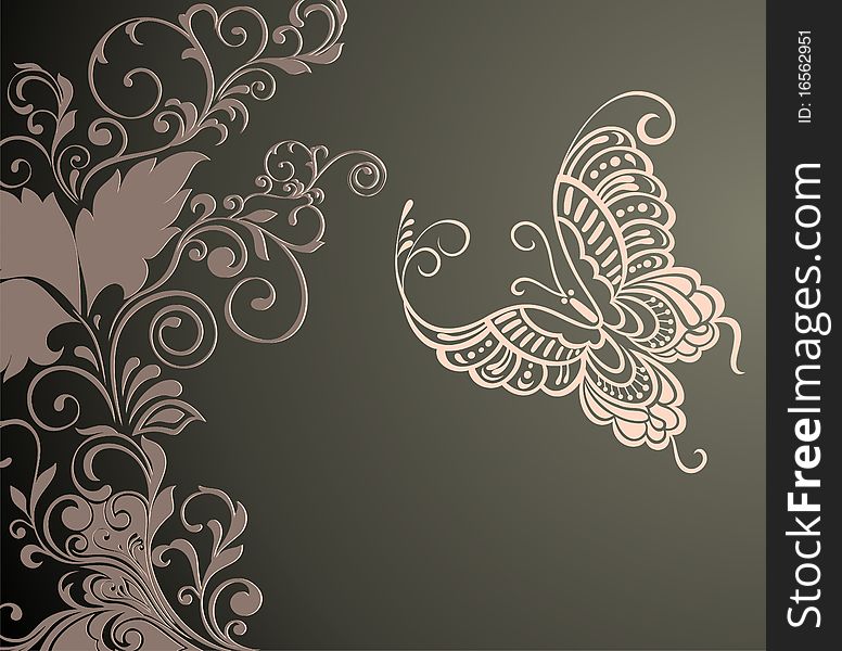 Abstract Floral Background With Butterflies
