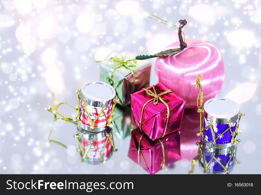 Christmas decoration on a blue background with snowflakes. Christmas decoration on a blue background with snowflakes