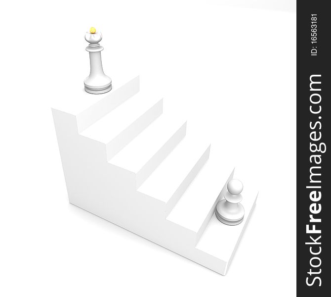 White pawn and white queen on white ladder. White pawn and white queen on white ladder