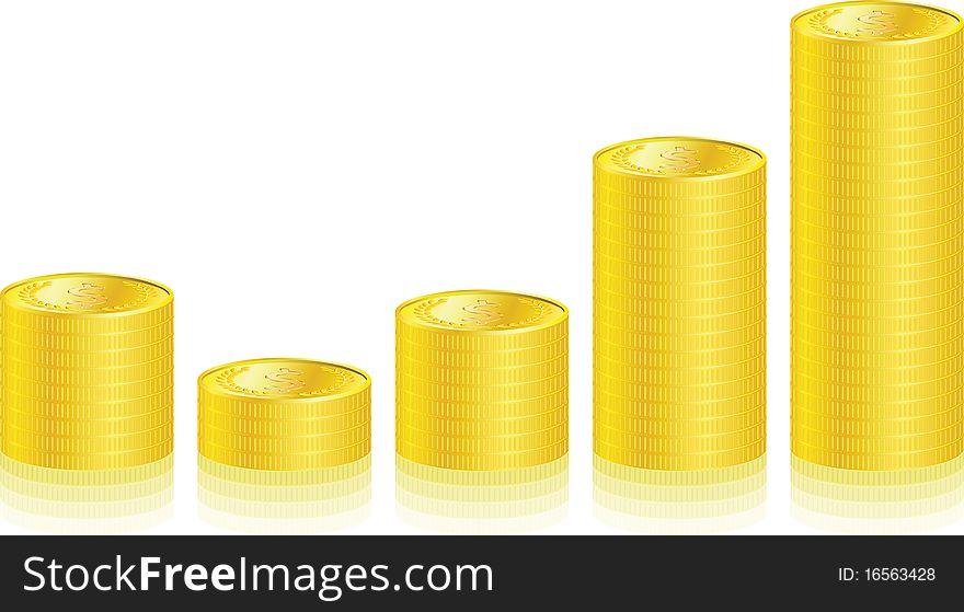 Gold Coins Graph on white background illustration