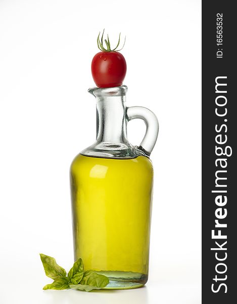 Bottle whit olive oil on White background