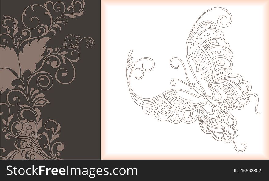 Abstract floral background with butterfly