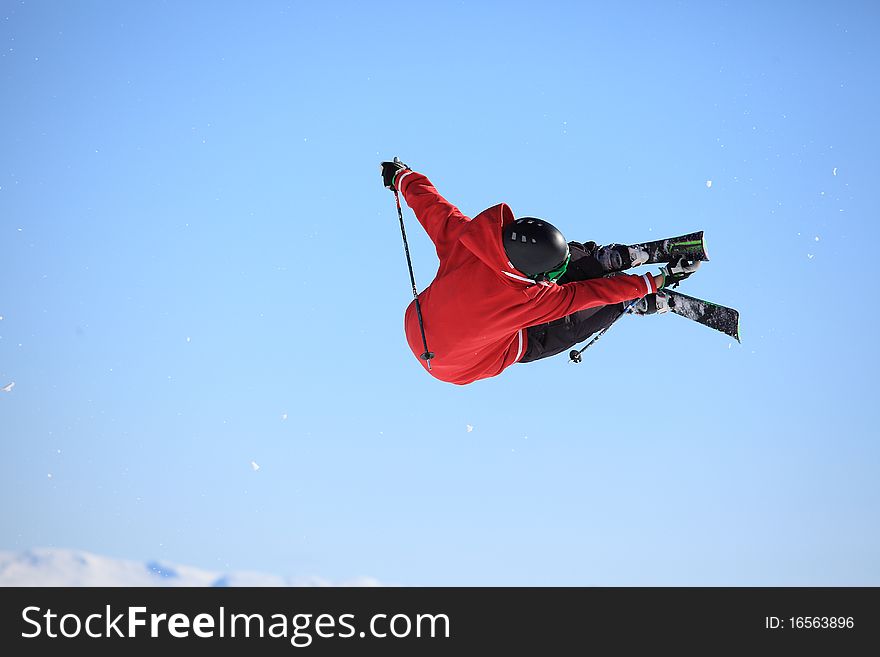 Teenage skier who jump high up in the air. Teenage skier who jump high up in the air