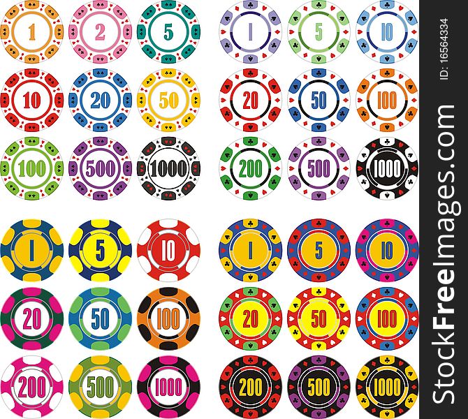 Design of casino chips in many colors. Design of casino chips in many colors