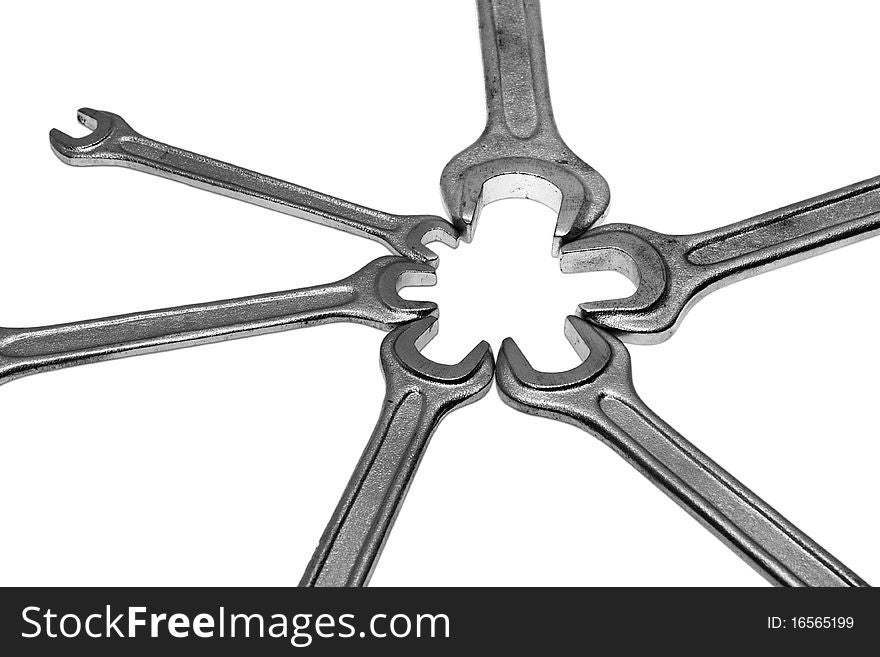 Six spanners composition isolated on white background