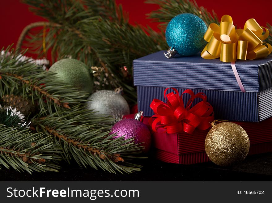 Christmas decoration and real christmas tree