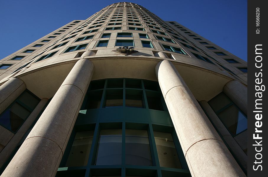 A highrise building in downtown Detroit, Michigan.